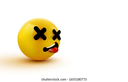 Dead face emoji. Cross eyes emoticon 3d rendering. Vector illustration
