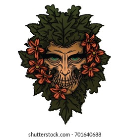 Dead face in flower bouquet mascot. Vector illustration. Good for posters, stickers, covers, tee-shirt prints and tattoo design.