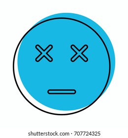 Dead face icon in doodle style vector illustration for design and web isolated on white background. Emoticon vector object for label and advertising