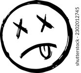 Dead face icon in hand drawn style.