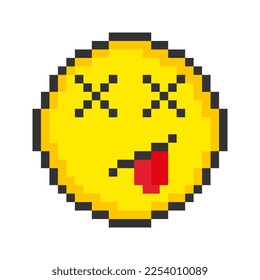 Dead face icon. Pixel art emoticons. Vector illustration.