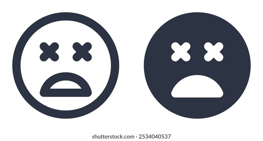 Dead Face oder Face mit X Eyes einfache Symbole in gefüllt, Umriss, Linie und Strich Stil entworfen