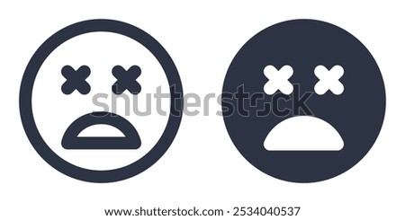 Dead Face or Face with X Eyes simple icons set designed in filled, outline, line and stroke style