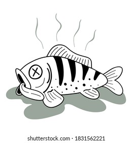 Dead Fish. It's Bad Smell. Hand Drawn Stock Vector Illustration.