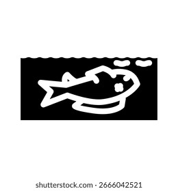 Peces muertos que flotan el vientre hasta el Vector del icono del glifo. Peces muertos que flotan el vientre hacia arriba