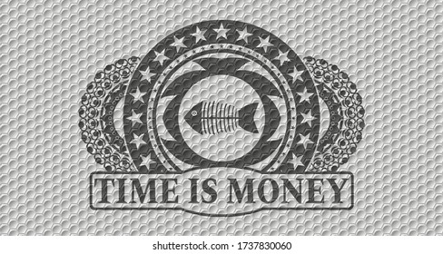 icono de pez muerto y Time es el símbolo geométrico realista del patrón gris del texto del dinero. Fondo moderno y elegante. Ilustración vectorial. 