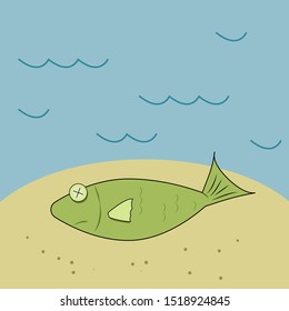 Dead fish, illustration, vector on white background.