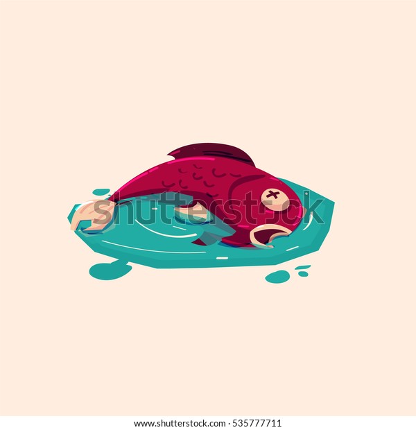 Dead fish in polluted water. water pollution\
- vector illustration