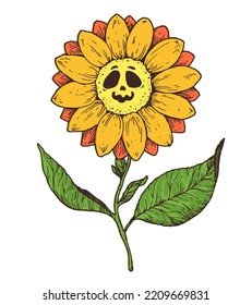 Dead flower. Cartoon style. Hand drawn vector illustration.