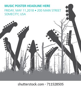 A dead forest of trees and guitar headstocks ideal for music CD cover 