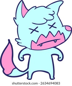 dead fox cartoon character in bright neon colors