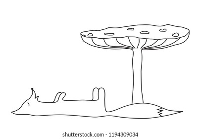 Dead Fox lying under a poisoned mushroom