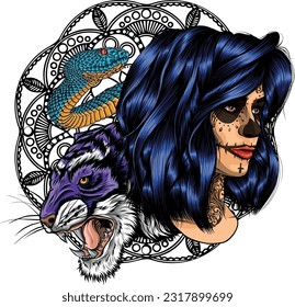 dead girl with sugar skull makeup vector design
