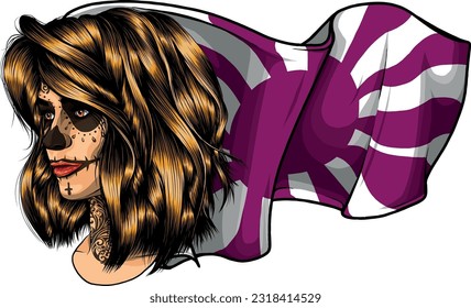 dead girl with sugar skull makeup vector design