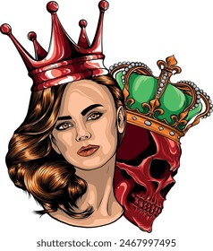 dead girl with sugar skull makeup vector design