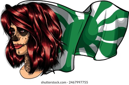 dead girl with sugar skull makeup vector design