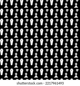 Dead Grave Seamless Pattern. Vector Illustration of October 31 Holiday. Scary Party Background.