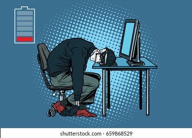 dead hacker skeleton at the computer. Pop art retro vector illustration