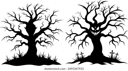 Dead Halloween Scary Tree  black vector silhouette