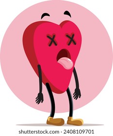 
Dead Heart Mascot Character Looking Lifeless Vector Cartoon. Isolated vector illustration on white background of lifeless soul 
