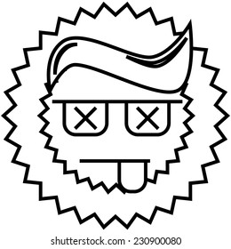 dead hipster illustration with badge background black and white