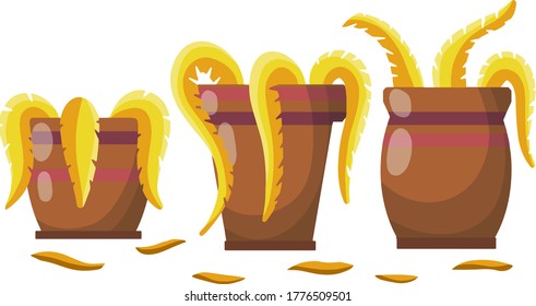 Dead houseplant. Set of plants in pot. Forgotten bush. Element of room. Brown trunk. Cartoon flat illustration.
