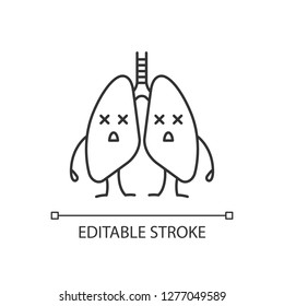 Dead human lungs emoji linear icon. Thin line illustration. Respiratory diseases. Tuberculosis, cancer. Unhealthy pulmonary system. Contour symbol. Vector isolated outline drawing. Editable stroke