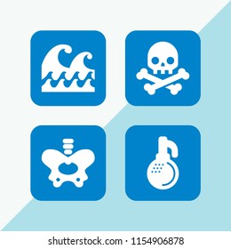 dead icon. 4 dead set with ocean, skeleton, grenade and skull vector icons for web and mobile app