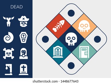 dead icon set. 13 filled dead icons.  Simple modern icons about  - Yorick, Gallow, Gravestone, Skull, Teleoperator, Fossil, Coffin, Fishbone, Tombstone, Death penalty