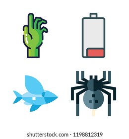 dead icon set. vector set about zombie, flying fish, spider and battery icons set.