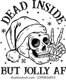 Dead Inside But Jolly AF, Retro Christmas, Peace Sign Skeleton, Funny Skeleton, Christmas Skull, Merry Christmas