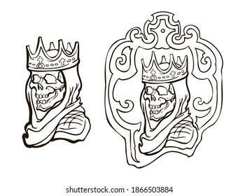 Rey muerto. Calavera en la corona. Dibujos de líneas