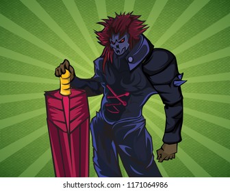 dead king warrior with green comic style background vector illustration