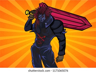 dead king warrior with yellow comic style background vector illustration