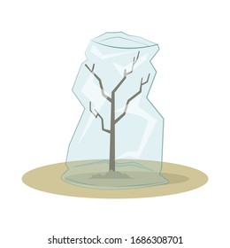 Dead little tree in crushed plastic glass vector illustration isolated on white background. Crushed plastic cup vector. Say no to single use plastic. 