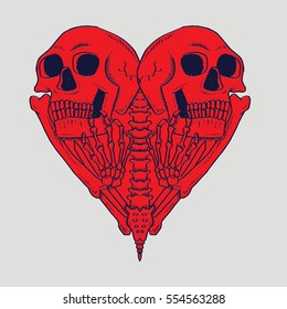 Dead Love Skull and Skeleton Hand Drawing Illustration