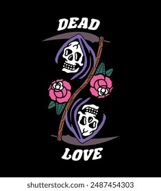 Dead love vector. Skull Creepers with flowers