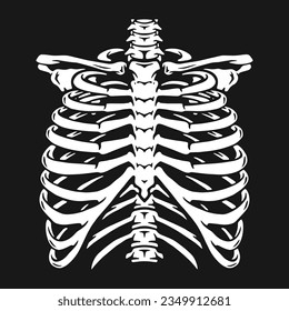 Dead man bones monochrome sticker with ribs and spine from skeleton to create t-shirt designs for Halloween vector illustration