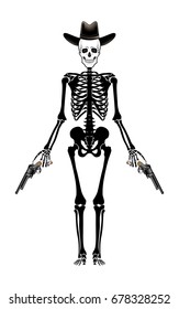 dead man cowboy skeleton holding two revolvers