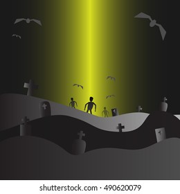 The dead man in the dark night on the tombstone cemetery - horror halloween background