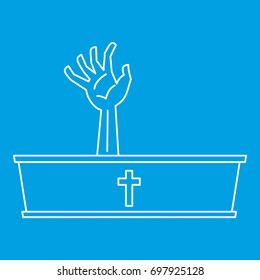 Dead man hand coming out of his grave icon blue outline style isolated vector illustration. Thin line sign