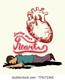  Dead man and heart illustration for heart attack campaign 