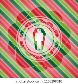 dead man in his coffin icon inside christmas colors style badge.