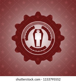 dead man in his coffin icon inside retro style red emblem