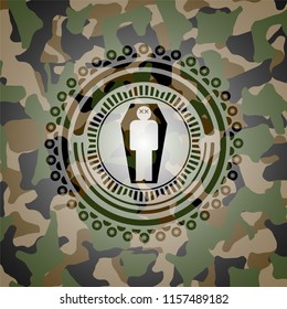 dead man in his coffin icon on camo pattern