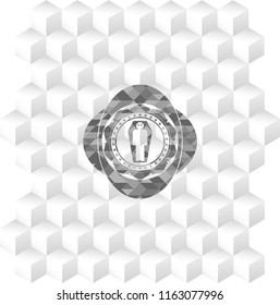 dead man in his coffin icon inside grey icon or emblem with geometric cube white background