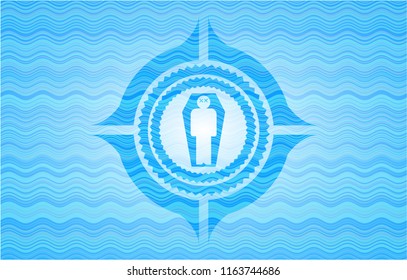 dead man in his coffin icon inside water wave representation emblem background.