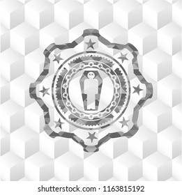 dead man in his coffin icon inside realistic grey emblem with geometric cube white background