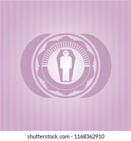 dead man in his coffin icon inside vintage pink emblem