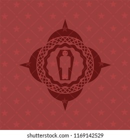 dead man in his coffin icon inside badge with red background